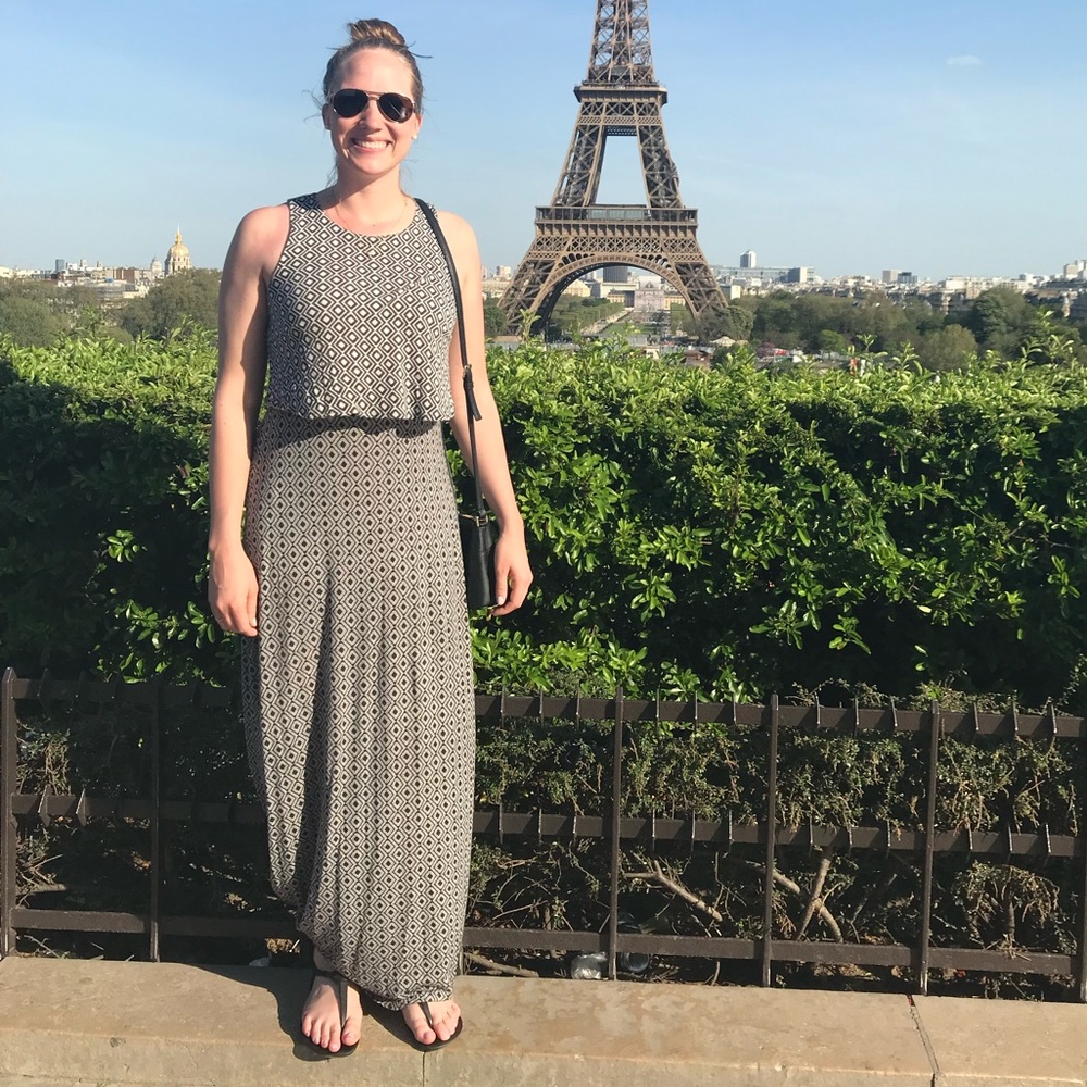 Loft tiered geometric print maxi dress